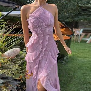 *SOLD** Pleated Frill Halter Neck Midi Dress